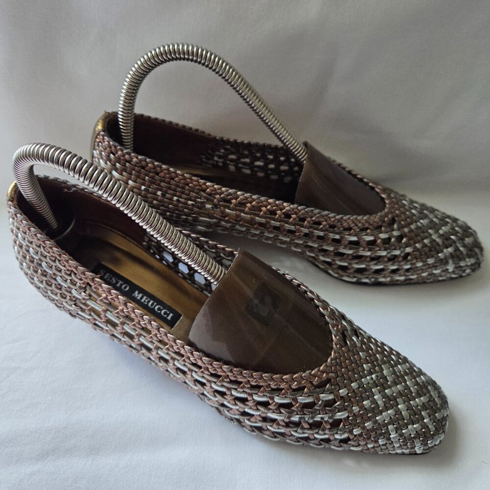 Vintage Sesto Meucci Woven Metallic Heels - Picture 2 of 15